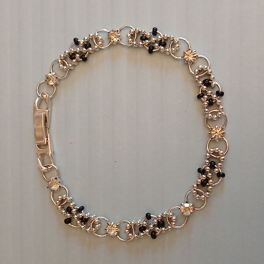 Women's Black And silver Beaded Embellished Statement Bracelet - Picture 8 of 16